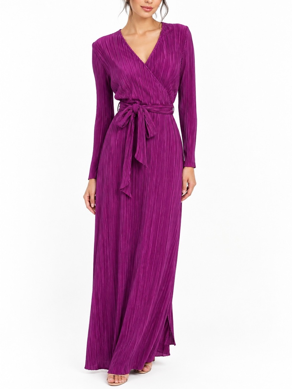 Boston Proper Plisse Wrap Maxi Dress Hollyhock Purple Magenta Size S NWT